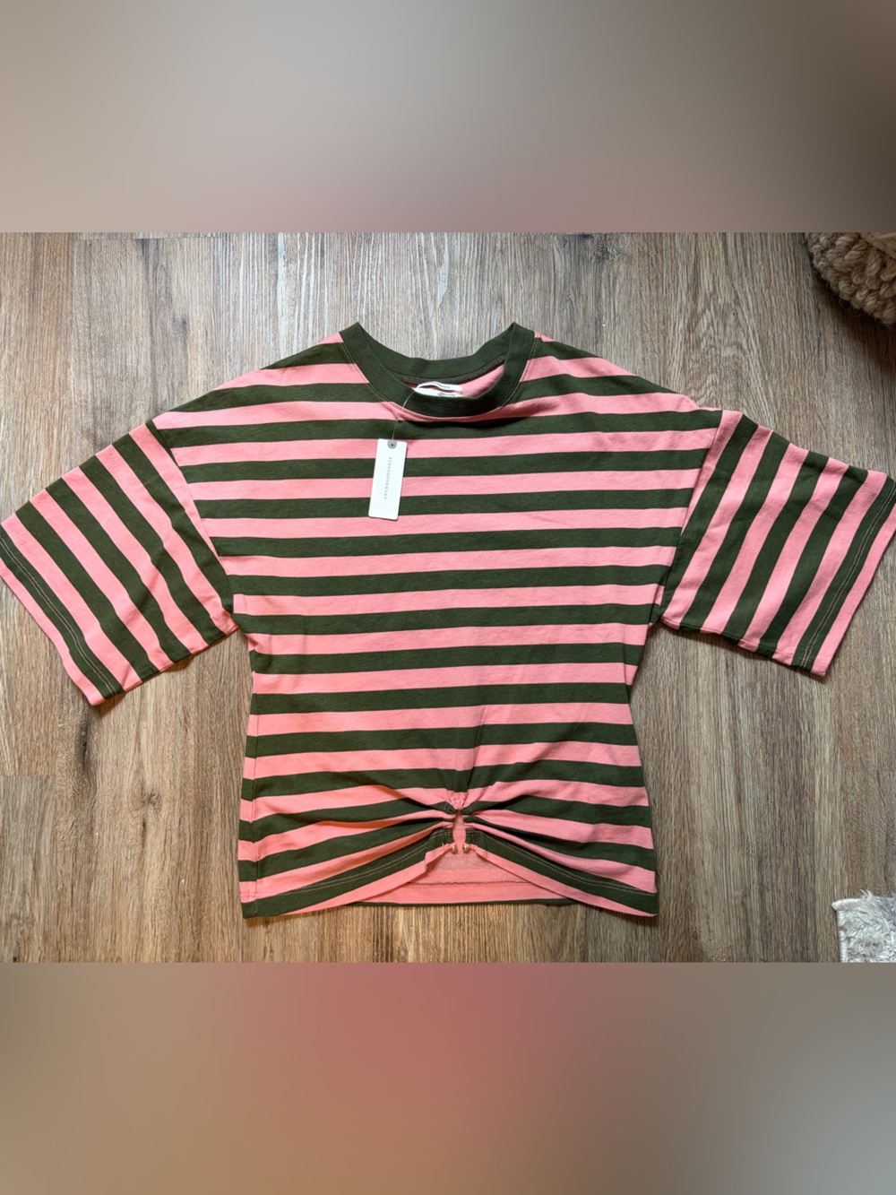 Anthropologie New w/ tags Women’s Pink and Olive Green Striped Tshirt / Blouse